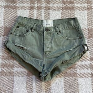 One Teaspoon Sage Green Jean Shorts